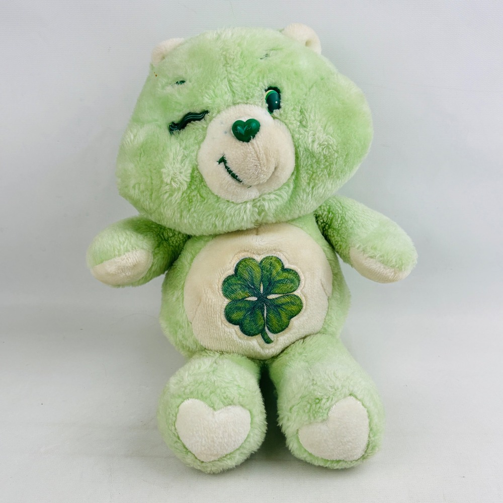 Vintage Kenner Care Bears Good Luck Bear Plush Green 1983 Winking Shamrock 13"‎